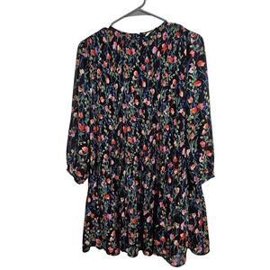 Zara Pleated Black Floral 3/4 Sleeve Mini Dress. Size Small
